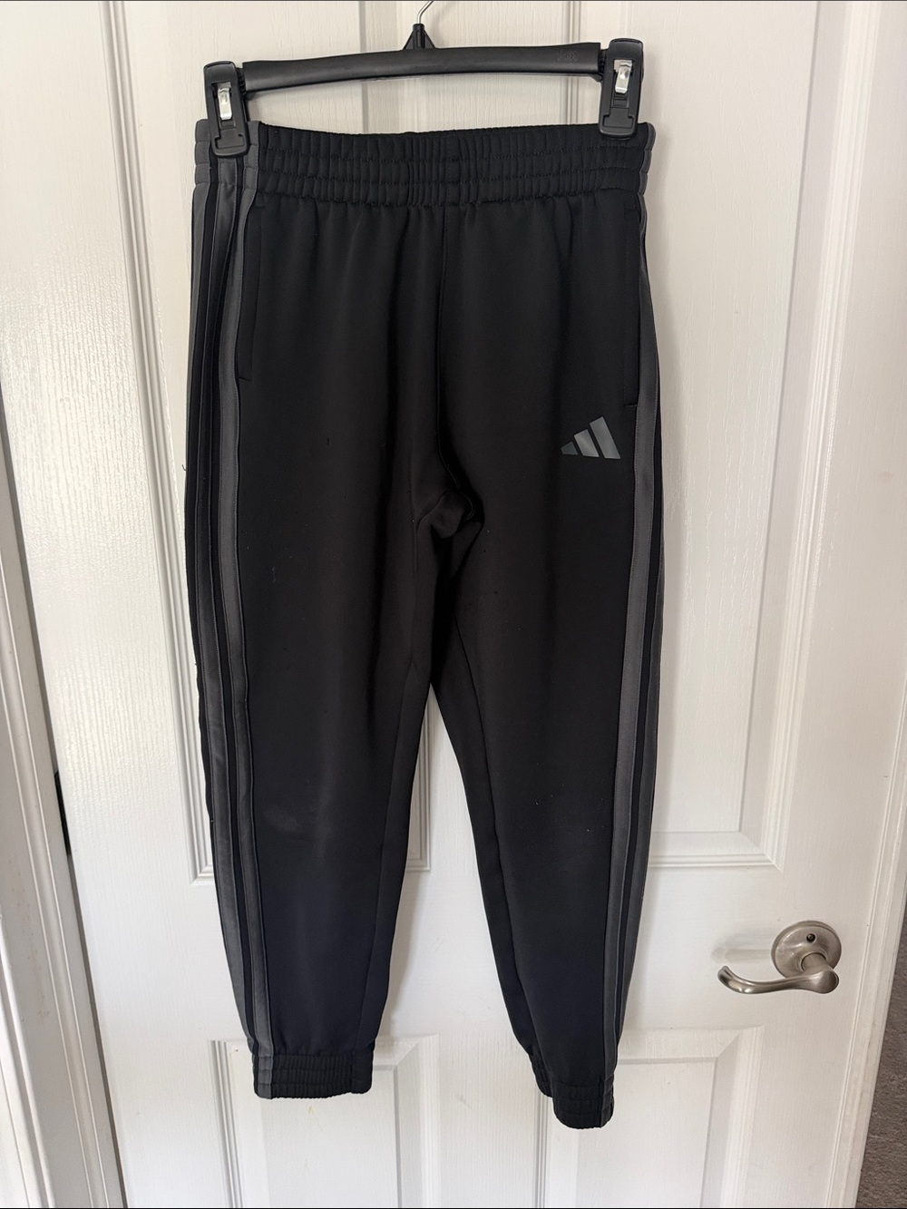 adidas Kids Black Joggers with Gray Stripe